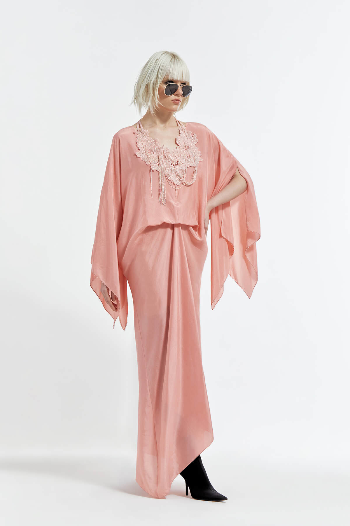 1 Levy Dress with Blush Pink Hanging Coral Moss Necklace (Detailing on the Sleeve) - Image 1