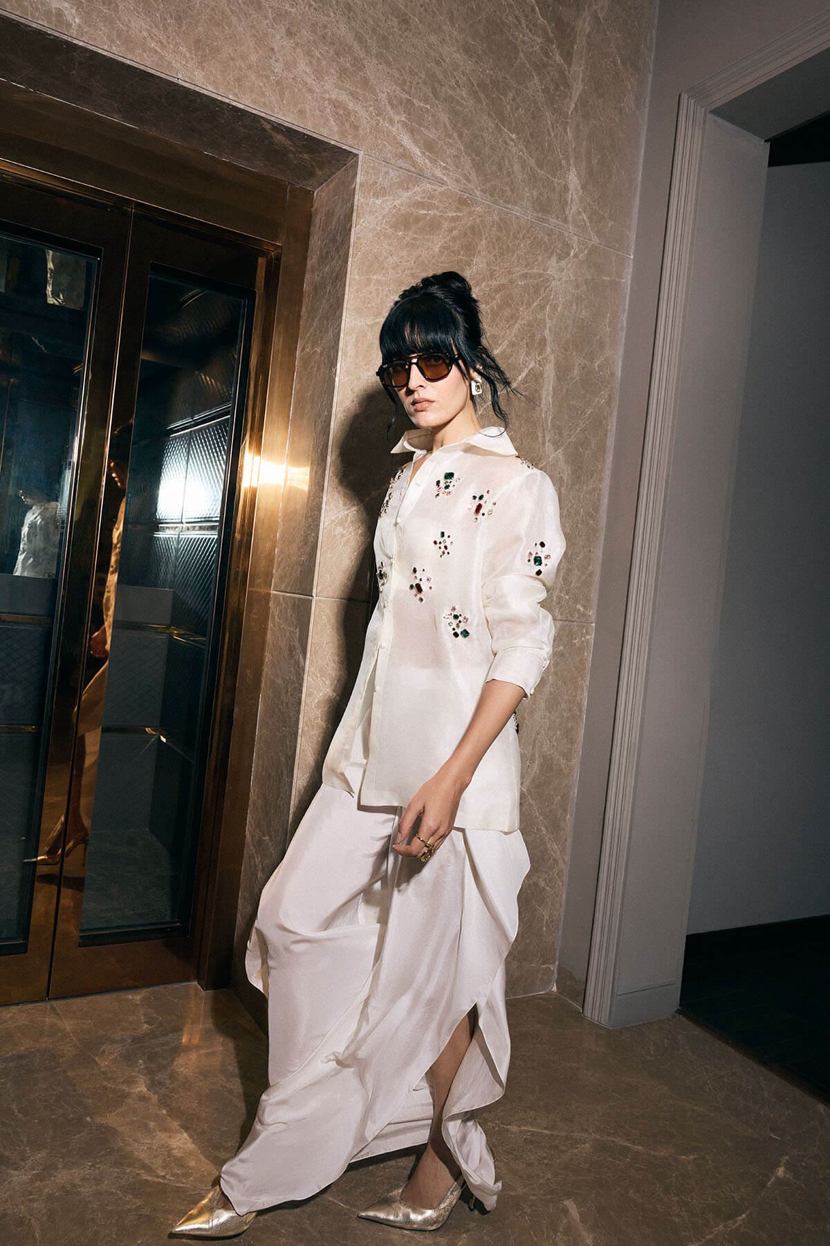 1 Double Organza Bambi Shirt with Navratan Stones + Bustier + Pedro Pants - Image 1