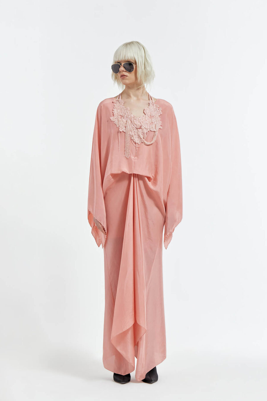 Levy Dress with Blush Pink Hanging Coral Moss Necklace (Detailing on the Sleeve) - Image 2
