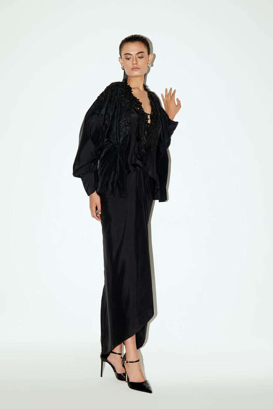 Virna Collarless Jacket with Mixed Lace Emb - Image 3