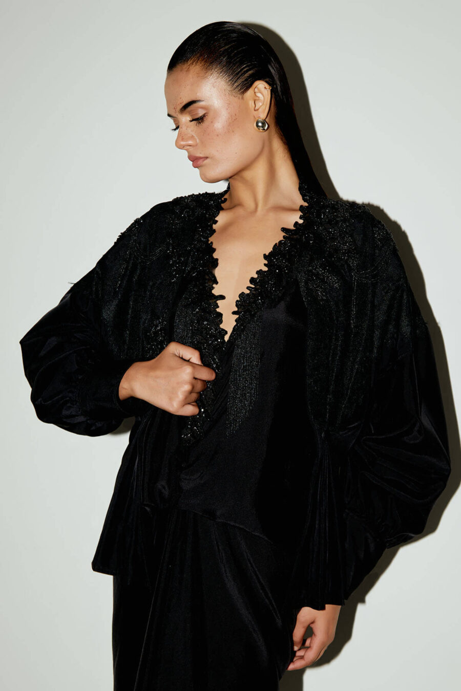 Virna Collarless Jacket with Mixed Lace Emb - Image 4