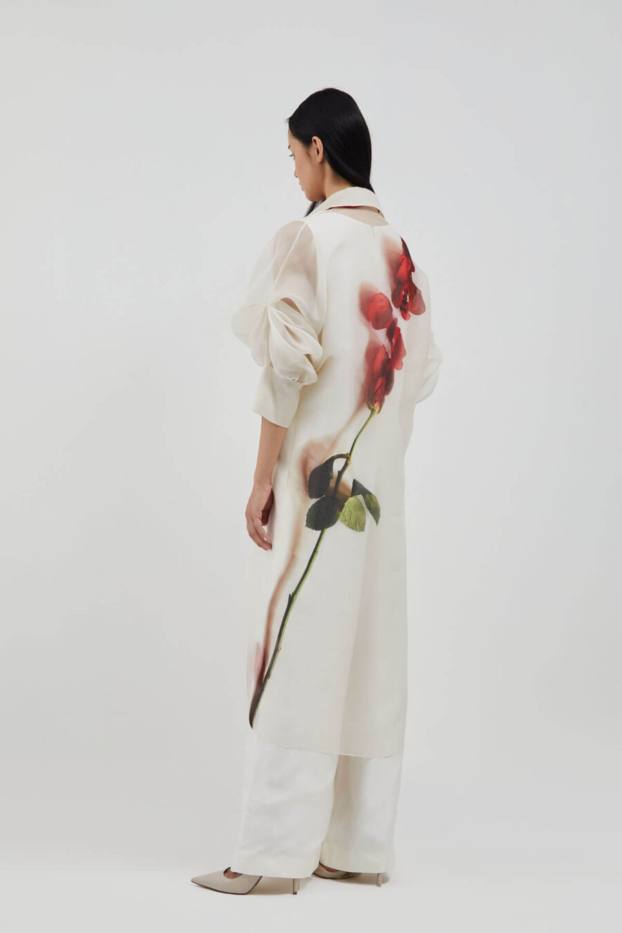 Moulin Shirt with Red Coral Moss Neckpiece & Noir Jumpsuit - Image 4