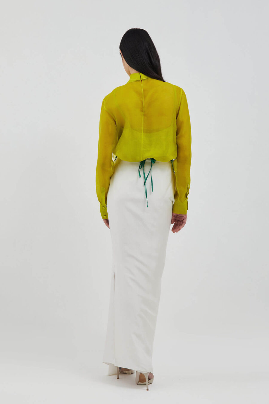 Sienna Bow Top, Slip, Inez Skirt & Green Hanging Coral Moss Belt - Image 4
